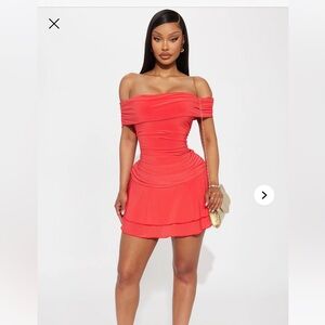 Strapless mini dress – tomato red